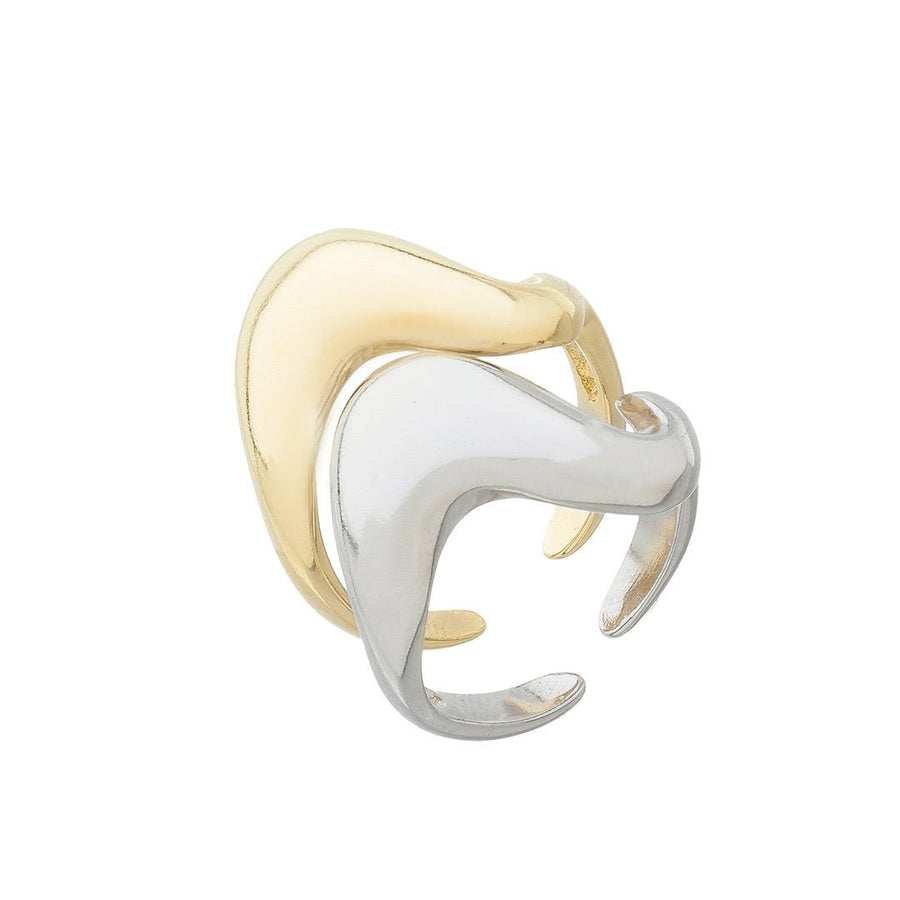 Anel Orgânico Duplo Nicole Folheado a Ouro 18k e Folheado em Ródio Branco - Piuka