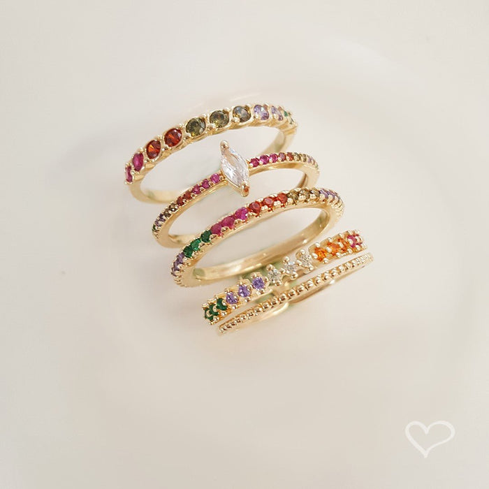 Anel Rose Zircônias Coloridas Folheado a Ouro 18k