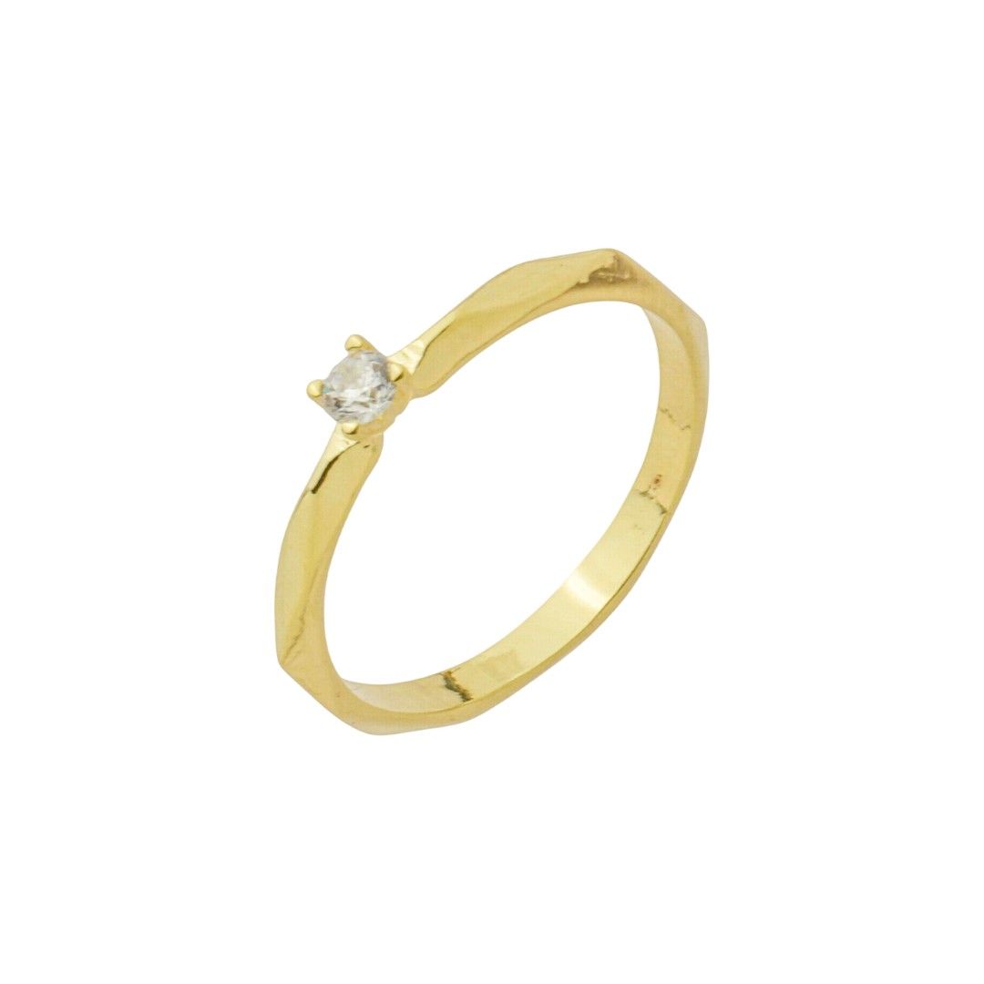 Anel Sextavado Agnes Zircônia Folheado a Ouro 18k - Piuka