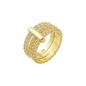 Anel Triplo Alice Zircônias Folheado a Ouro 18k - Piuka
