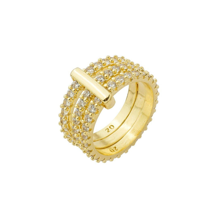 Anel Triplo Alice Zircônias Folheado a Ouro 18k
