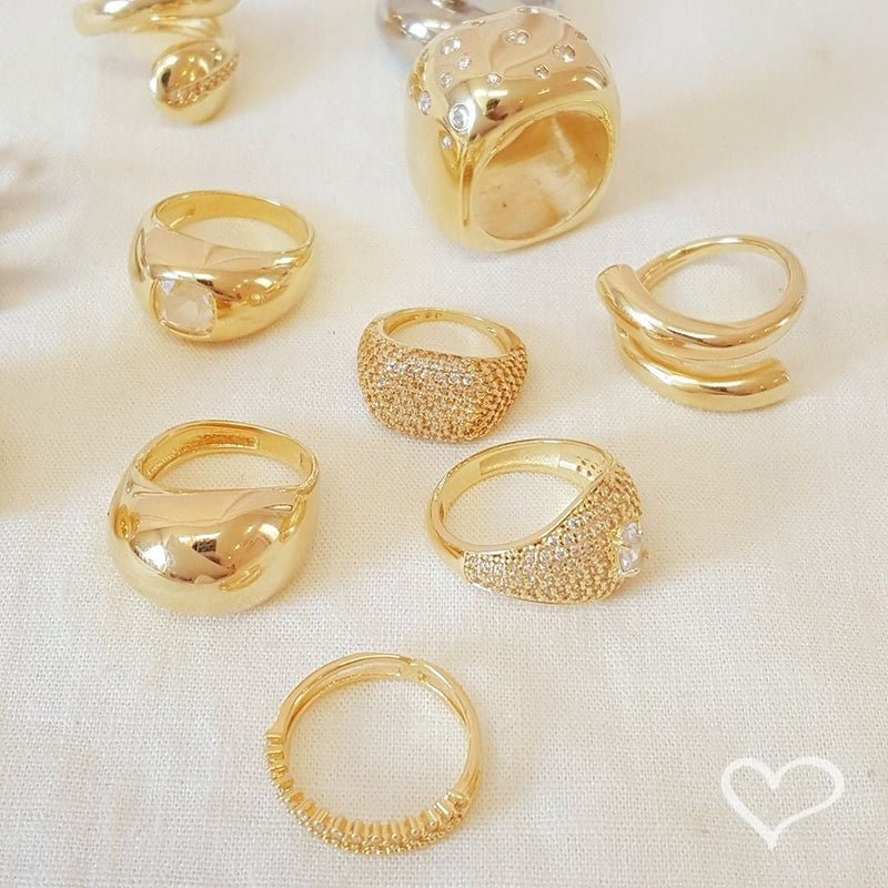 Anel Vintage Talita Zircônias Folheado a Ouro 18k - Piuka