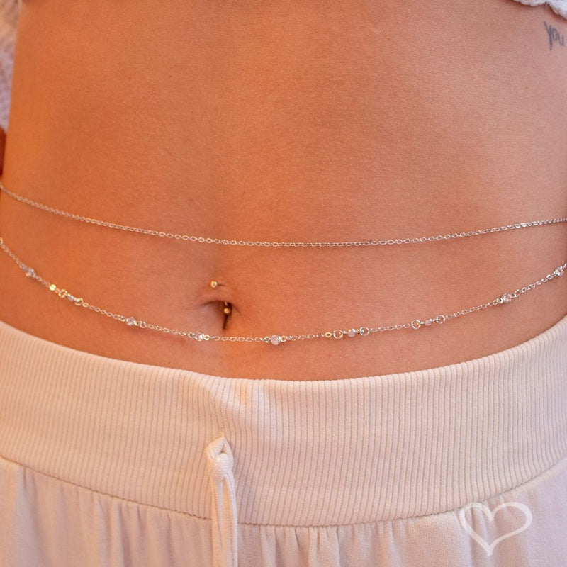 Belly Chain Ananda Zircônias Folheado em Ródio Branco - Piuka