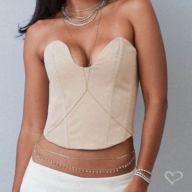 Belly Chain Duas Voltas Paola Zircônias Folheado a Ouro 18k - Piuka