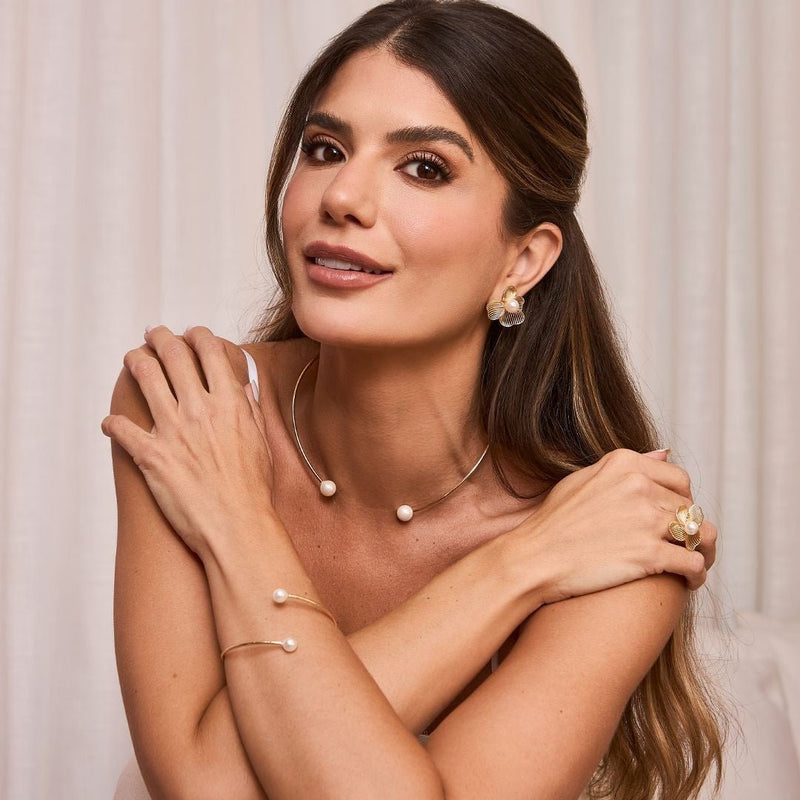Bracelete Amélie Pérolas Folheado à Ouro 18k - Piuka