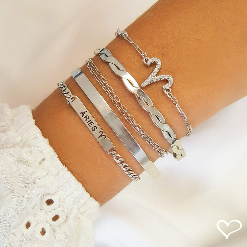 Bracelete Feminino Folheado em Ródio Branco Torcida Trançada Laurie - Piuka