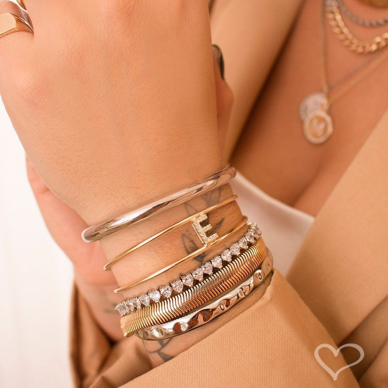 Bracelete Feminino Folheado em Ródio Branco Tubo Liso Joyce - Piuka