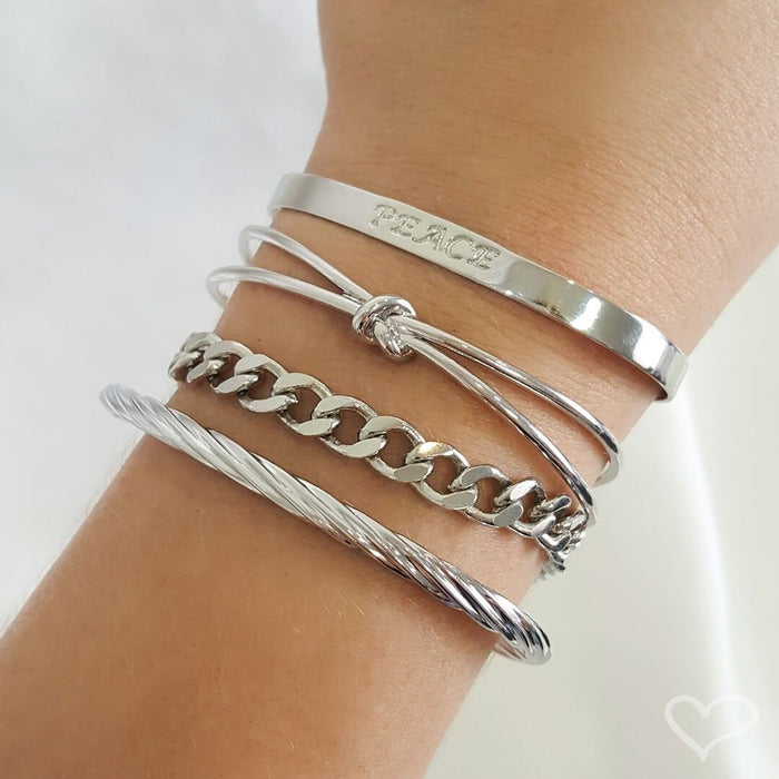 Bracelete Feminino Folheado em Ródio Branco Tubo Torcido Lih