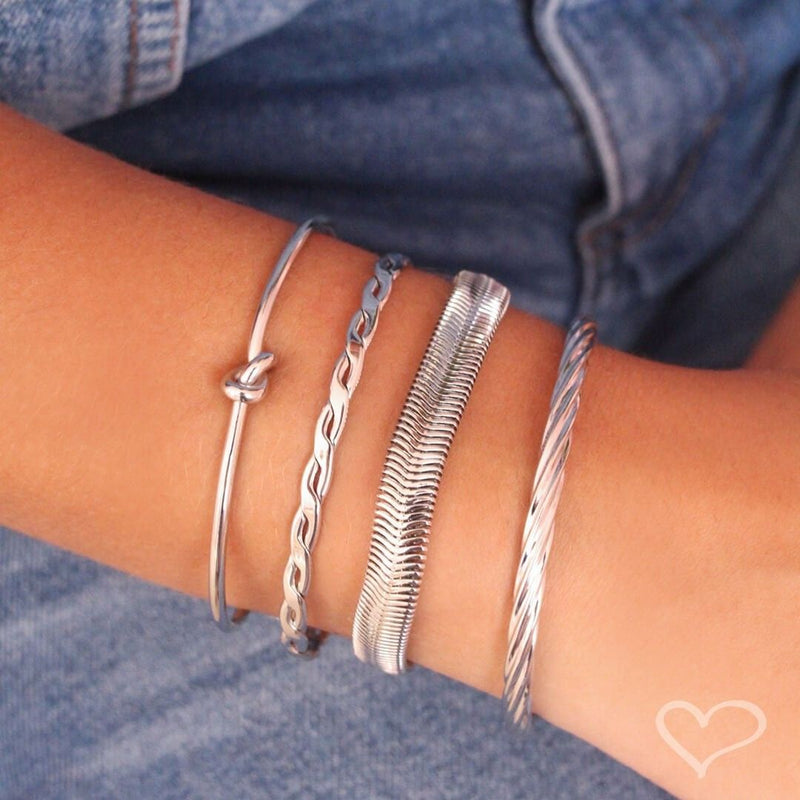 Bracelete Feminino Folheado em Ródio Branco Tubo Torcido Lih - Piuka