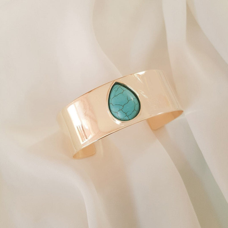 Bracelete Lorena Médio Gota Howlita Turquesa Folheado a Ouro 18k - Piuka