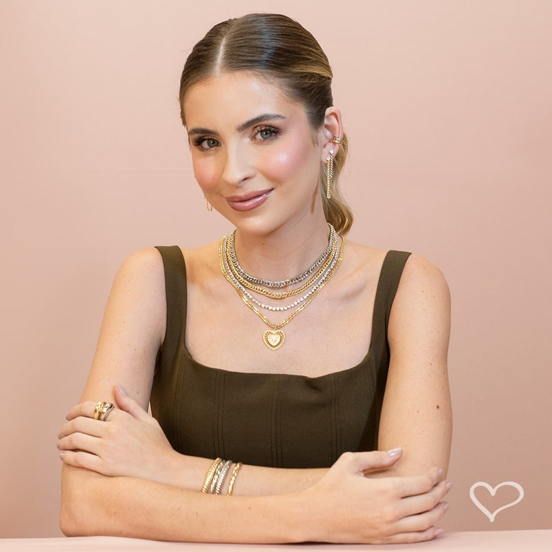 Bracelete Lorena Metal Trabalhado Folheado em Ródio Branco Piuka - Piuka