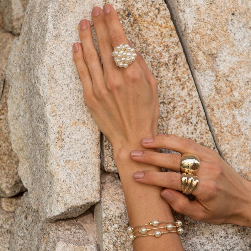 Bracelete Maressa Três Voltas Pérolas Folheado a Ouro 18k - Piuka