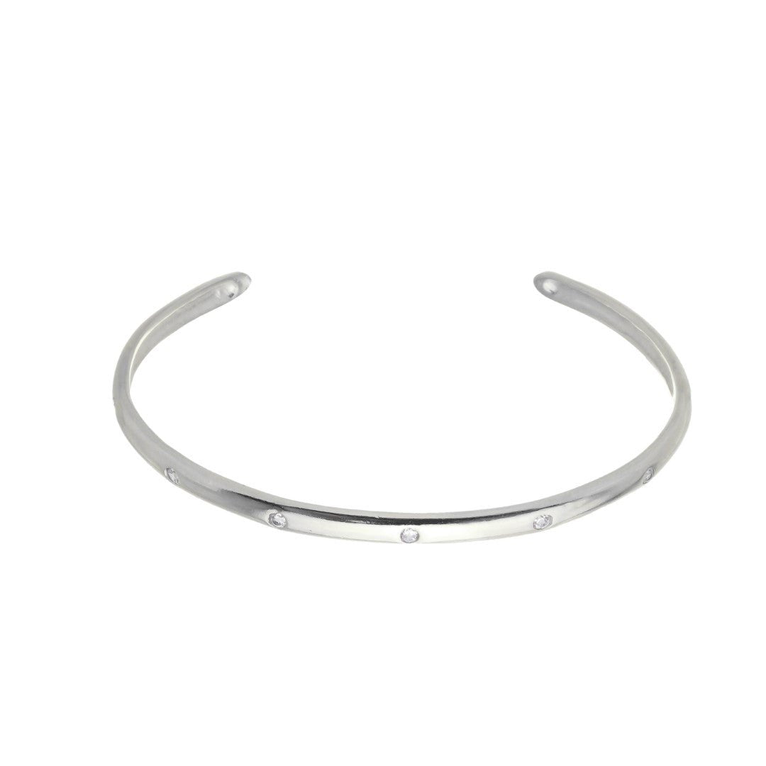 Bracelete Mariana Liso Zircônias Folheado em Ródio Branco Piuka - Piuka