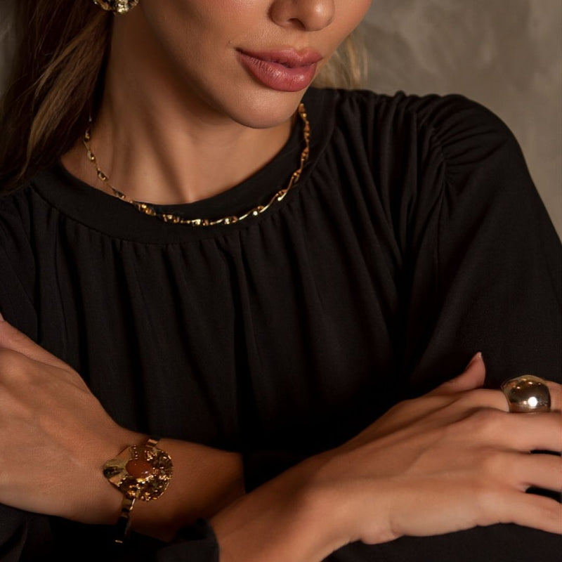 Bracelete Orgânico Emma Marrom Folheado a Ouro 18k - Piuka