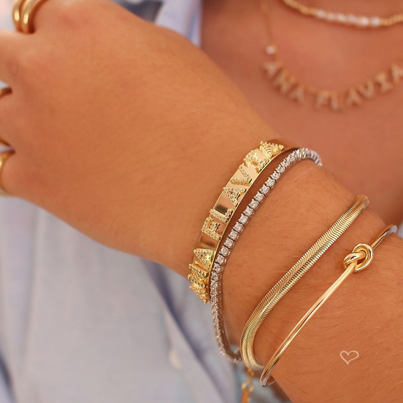 Bracelete Personalizado Nome Zircônias Folheado a Ouro 18k - Piuka