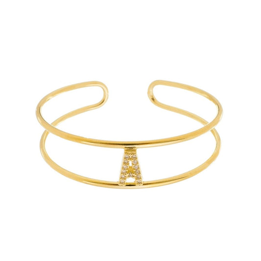 Bracelete Piuka Lina Letra Inicial Aro Duplo Zircônias Folheado a Ouro 18k - Piuka