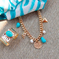 Bracelete Sabrina Largo Matelado Oval Howlita Turquesa Folheado a Ouro 18k - Piuka