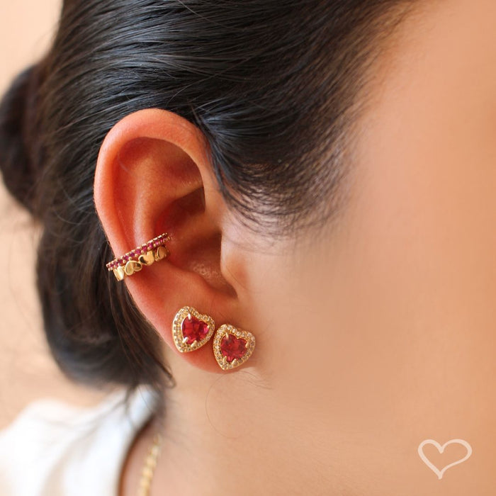 Brinco Alicia Coração Zircônia Rubelita Folheado a Ouro 18k
