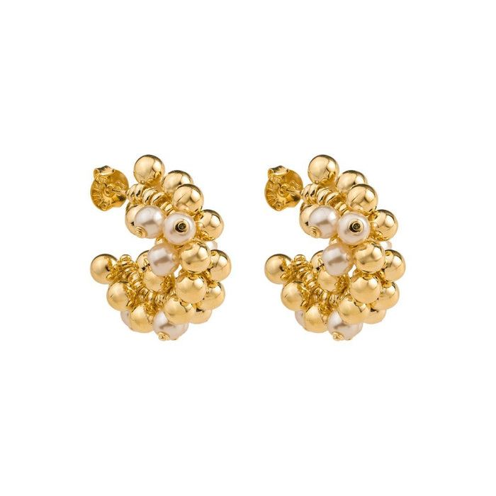 Brinco Argola Ari Esferas e Pérolas Folheado a Ouro 18k