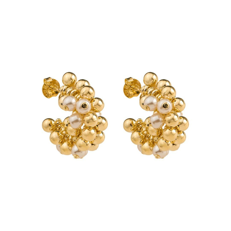 Brinco Argola Ari Esferas e Pérolas Folheado a Ouro 18k - Piuka
