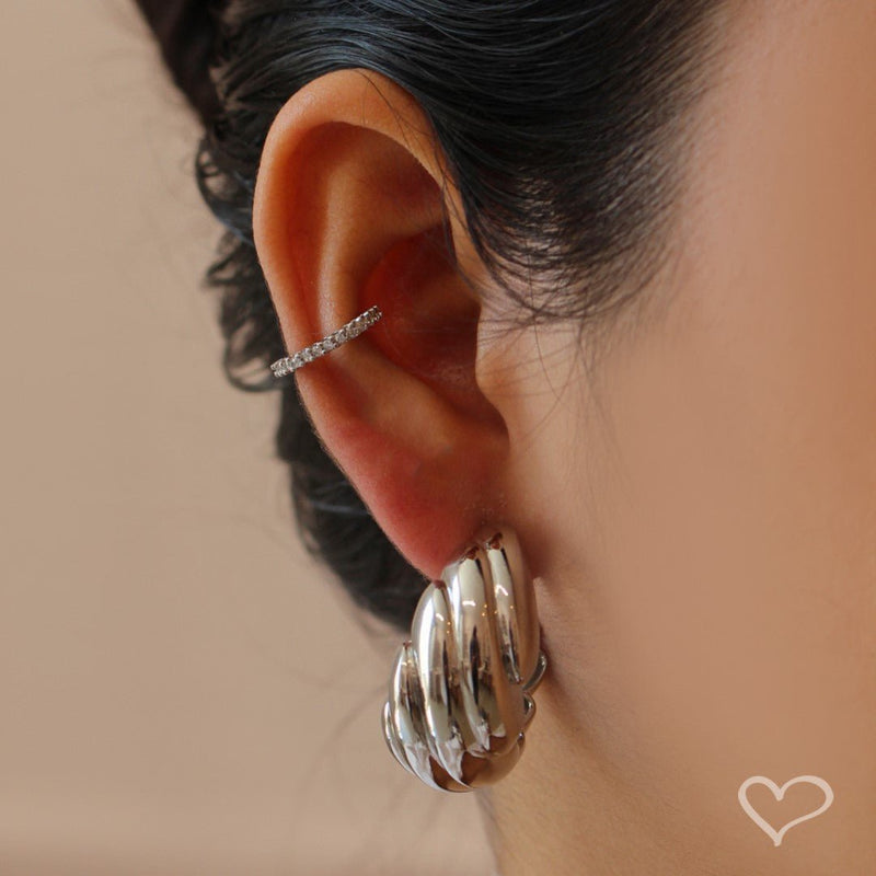 Brinco Argola Vintage Maya Ondulado Folheada em Ródio Branco - Piuka