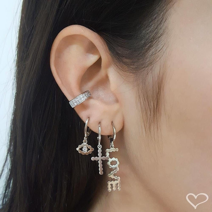 Brinco Argolinha Amalia Love Folheado em Ródio Branco