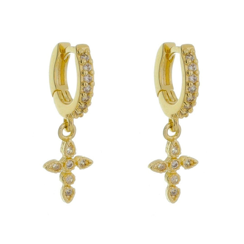 Brinco Argolinha Cruz Filipa Zircônias Folheado a Ouro 18k - Piuka