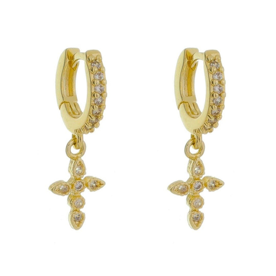 Brinco Argolinha Cruz Filipa Zircônias Folheado a Ouro 18k - Piuka