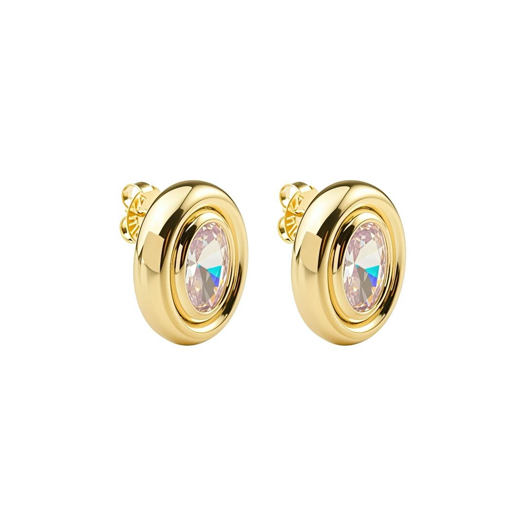 Brinco Botão Oval Ariane Zircônia Folheado a Ouro 18k - Piuka