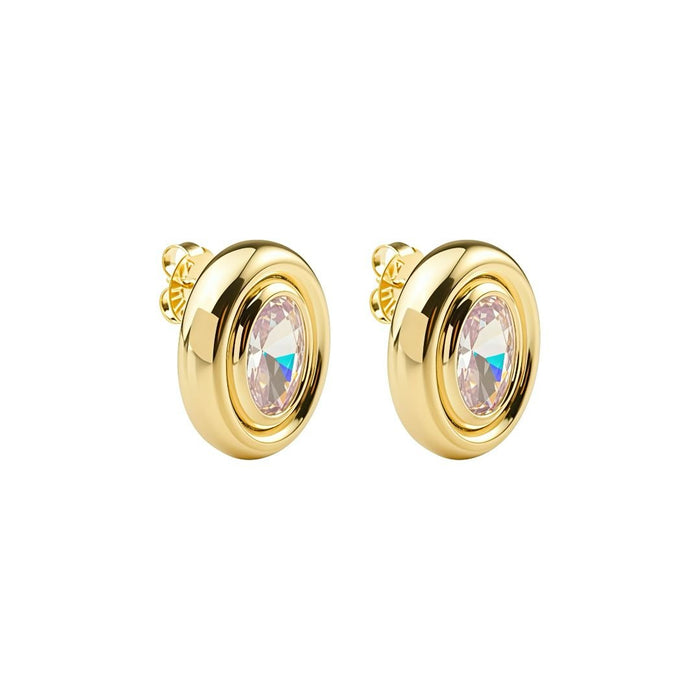 Brinco Botão Oval Ariane Zircônia Folheado a Ouro 18k