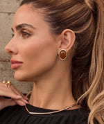 Brinco Botão Oval Lara Marrom Folheado a Ouro 18k - Piuka