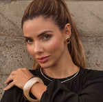 Brinco Botão Oval Lara Marrom Folheado a Ouro 18k - Piuka