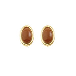 Brinco Botão Oval Lara Marrom Folheado a Ouro 18k - Piuka