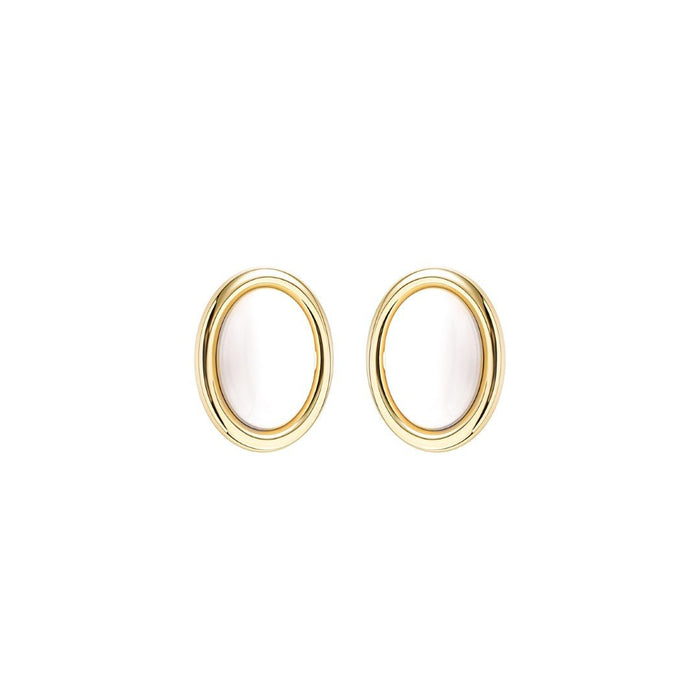 Brinco Botão Oval Lara Off White Folheado a Ouro 18k