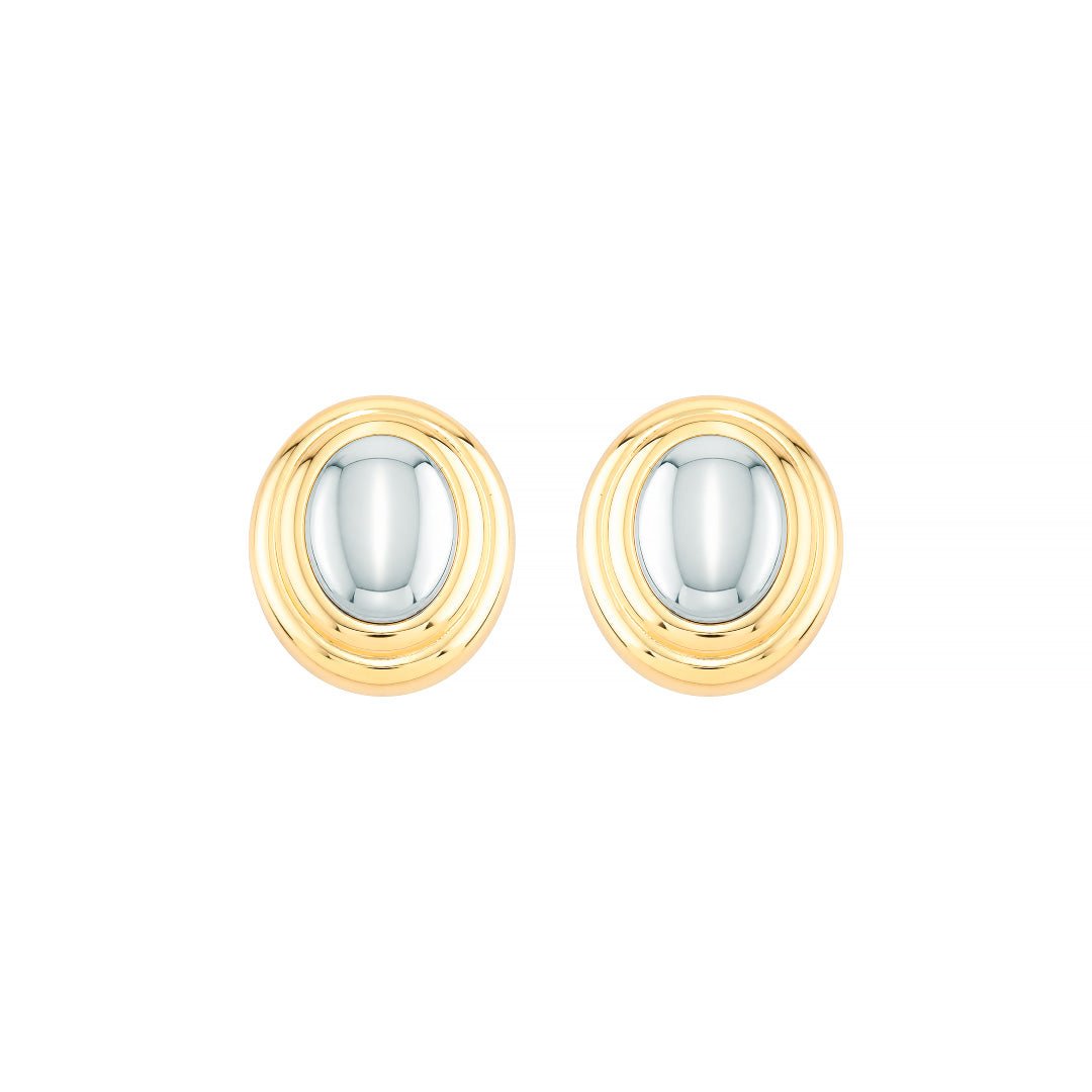 Brinco Cecilia Oval Folheado a Ouro 18k e Folheado em Ródio Branco - Piuka