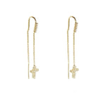 Brinco Celestial Fio Cruz Zircônia Folheado a Ouro 18k - Piuka