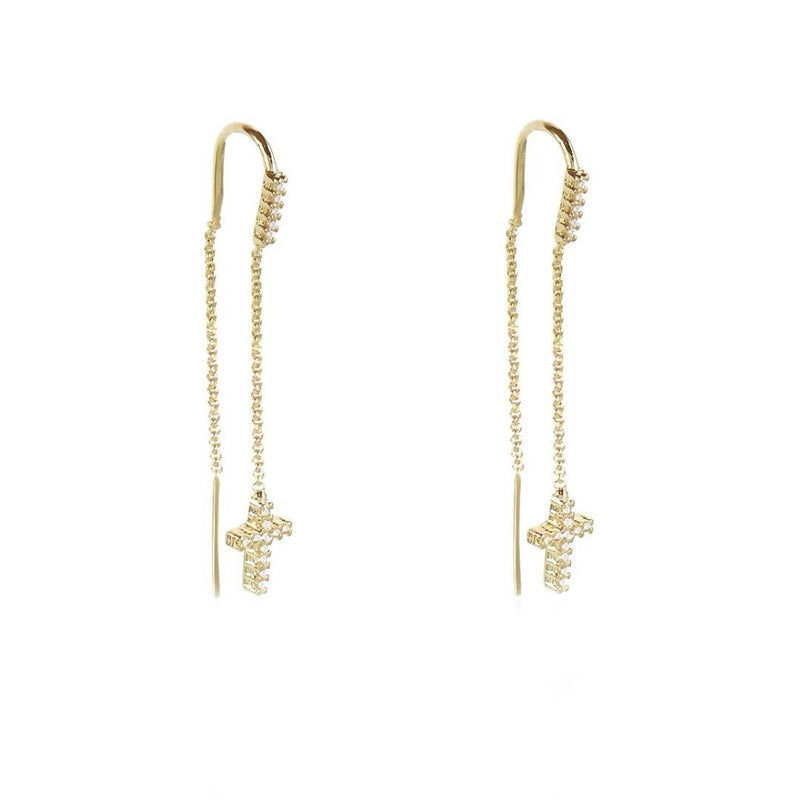 Brinco Celestial Fio Cruz Zircônia Folheado a Ouro 18k - Piuka