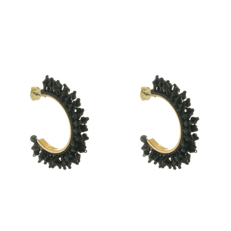 Brinco de Argola Demy Cristais e Miçangas Preto Piuka - Piuka