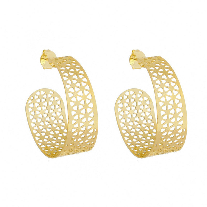 Brinco de Argola Erica Texturizado Folheado a Ouro 18k - Piuka