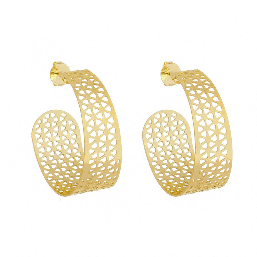 Brinco de Argola Erica Texturizado Folheado a Ouro 18k - Piuka