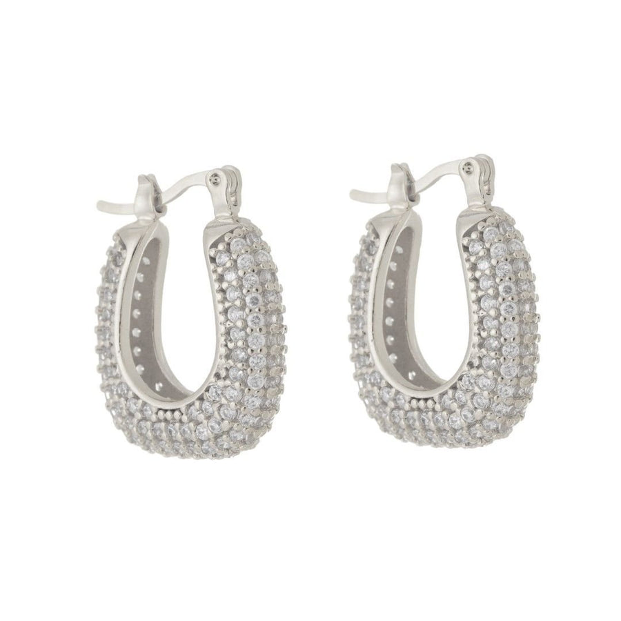 Brinco de Argola Katy Cravejada Zircônias Folheado em Ródio Branco - Piuka