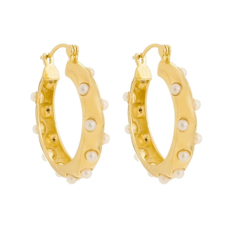 Brinco de Argola Manuela Pérolas Folheado a Ouro 18k - Piuka