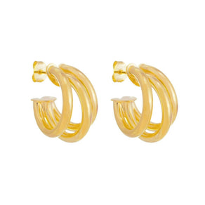 Brinco de Argola Tripla Tubo Liso Enola P Folheado a Ouro 18k - Piuka