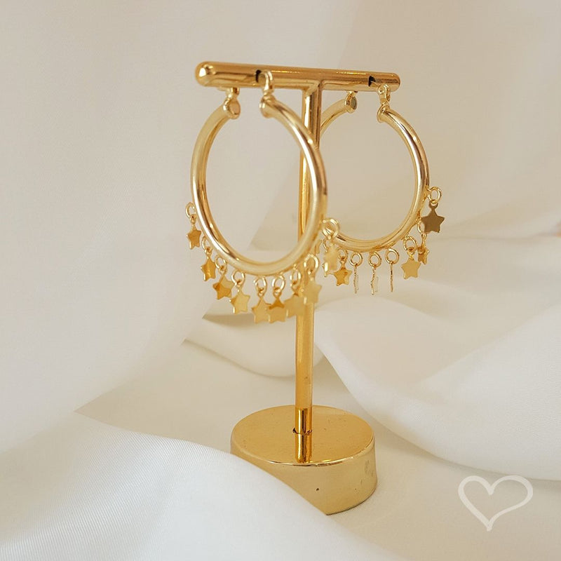 Brinco de Argola Yasmin Estrelas Folheado a Ouro 18k - Piuka