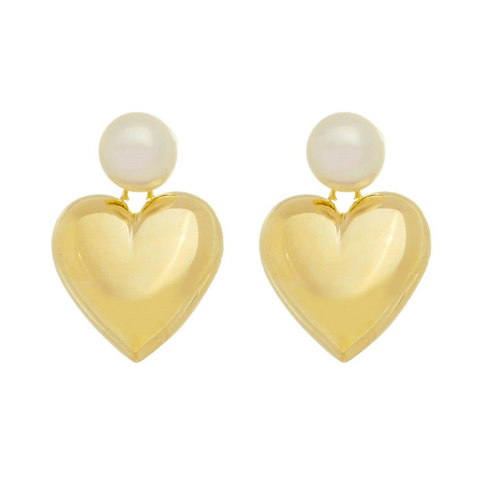 Brinco de Coração Helena Pérola Folheado a Ouro 18k