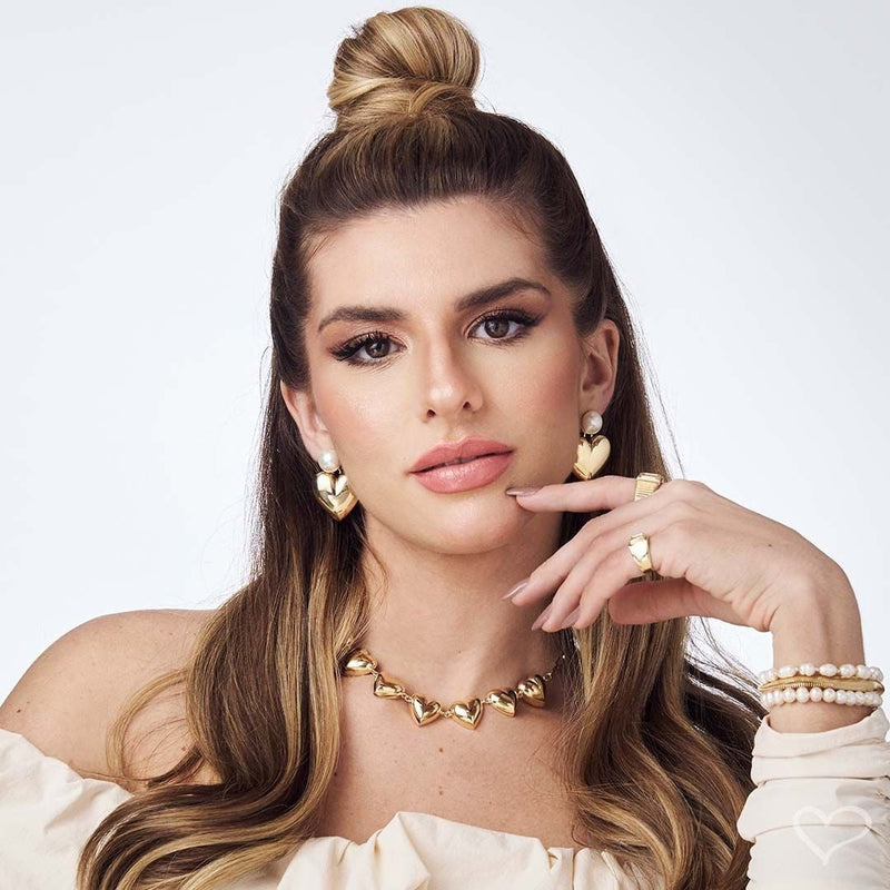 Brinco de Coração Helena Pérola Folheado a Ouro 18k - Piuka