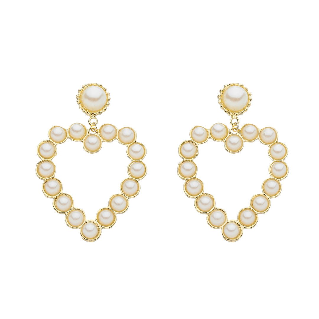 Brinco de Coração Luna Pérolas Folheado a Ouro 18k - Piuka