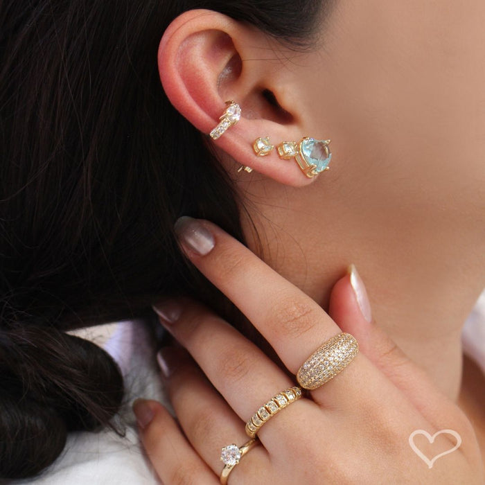 Brinco de Coração Maria Antônia Zircônia Acqua Folheado a Ouro 18k