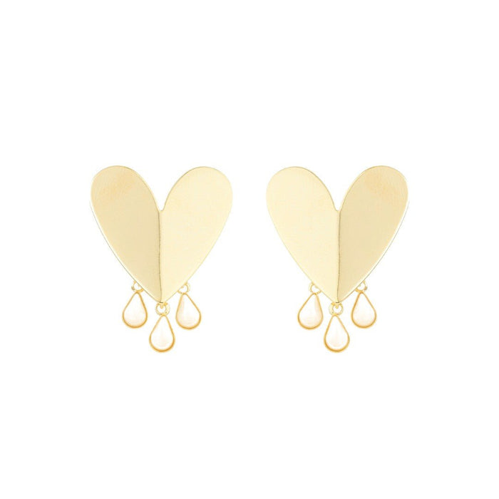 Brinco de Coração Melina Off White Folheado a Ouro 18k