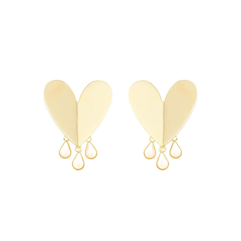 Brinco de Coração Melina Off White Folheado a Ouro 18k - Piuka